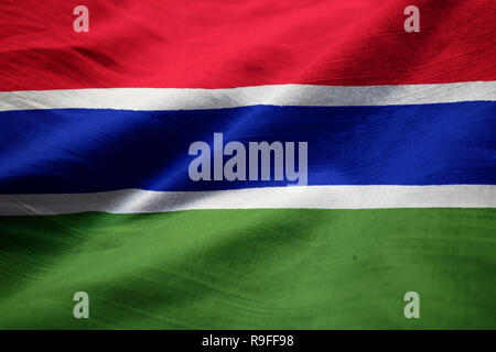 Closeup of Ruffled Gambia Flag, Gambia Flag Blowing in Wind Stock Photo