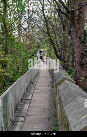 Elevated walkway on York City Walls, (Bar Walls or Roman walls), ancient monument encircling historic City of York, England, UK Stock Photo