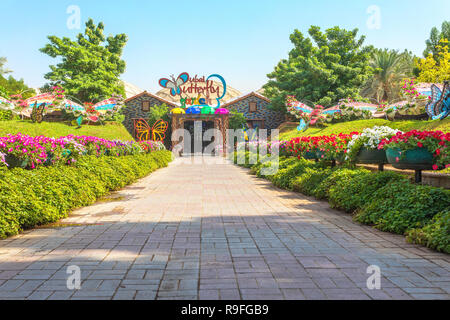 12th November, 2018 - Dubai, UAE: Dubai Butterfly Garden museum entrance. Home to over 15,000 species of butterflies and located inside the Miracle Ga Stock Photo