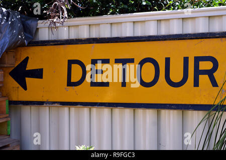 detour sign with arrow pointing left Stock Photo