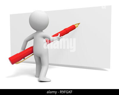Write,Pen,A person  writing, standing on a board Stock Photo