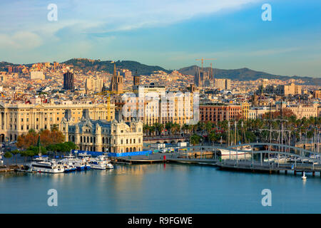 View to the habour, Port Vell, Barcelona, Spain Stock Photo