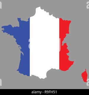 France map with France flag on it on gray background Stock Vector