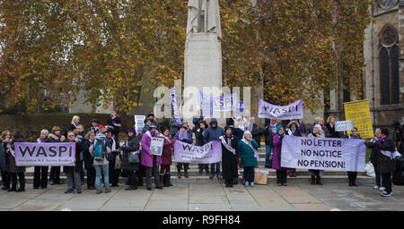 Women Against State Pension Inequality (WASPI) hold rally outside Parliament to coincide with a Scottish National Party debate 'State pension equalisation for women born in the 1950s' taking place in Westminster Hall.  Featuring: Atmosphere, View Where: London, United Kingdom When: 22 Nov 2018 Credit: Wheatley/WENN Stock Photo