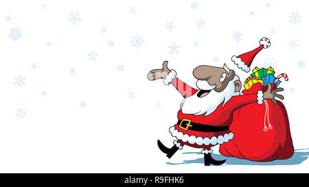Merry Christmas African-American Santa Claus with toys on white background with snowflakes Stock Photo