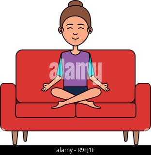 elegant businesswoman with lotus pose in the sofa Stock Vector