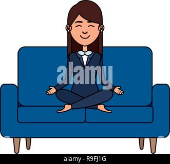 elegant businesswoman with lotus pose in the sofa Stock Vector
