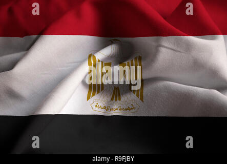 Closeup of Ruffled Egypt Flag, Egypt Flag Blowing in Wind Stock Photo