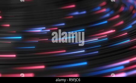 black strings with glowing red and blue heads in dark. 3d illustration Stock Photo