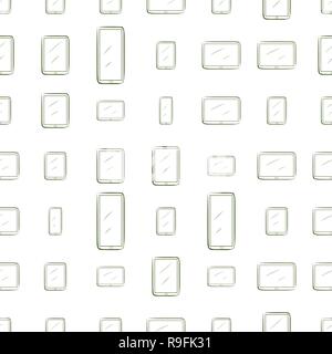 Seamless artistic handphone or mobilephone hand drawn background abstract. Vector artwork. Stock Vector