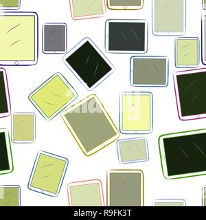 Seamless decorative and hand drawn handphone or mobilephone illustrations. For design texture & background. Vector artwork. Stock Vector