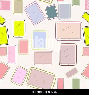 Seamless hand drawn handphone or mobilephone illustrations background, for graphic design, wallpapers or booklets. Vector artwork. Stock Vector