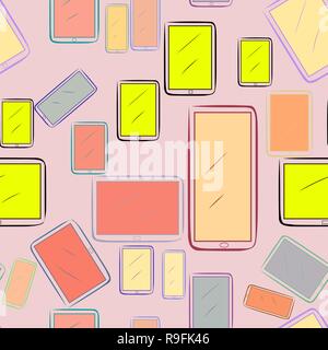 Seamless handphone or mobilephone illustrations background abstract, hand drawn texture. Vector artwork. Stock Vector