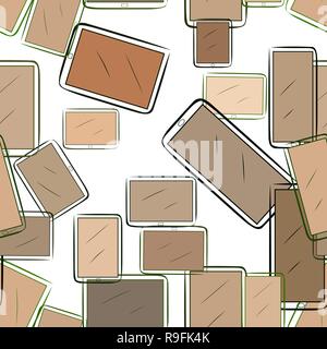 Seamless abstract hand drawn handphone or mobilephone, artistic for graphic design, catalog, textile or texture printing & background. Vector artwork. Stock Vector