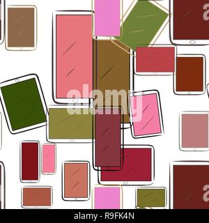 Seamless hand drawn handphone or mobilephone illustrations background, for graphic design, wallpapers or booklets. Vector artwork. Stock Vector