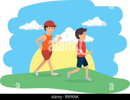 couple running vector illustration alamy athletic camp exercise fitness graphic scene cartoon