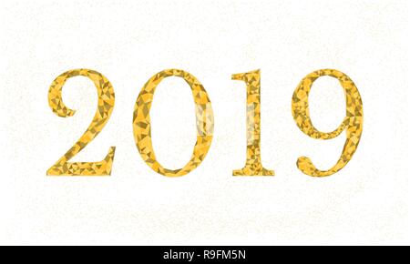 2019 New Year vector illustration , golden text, low poly design Stock Vector