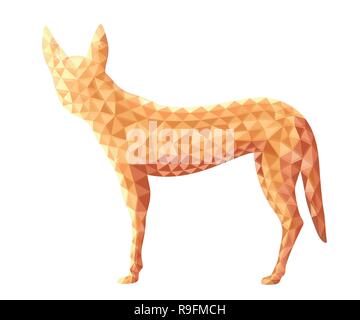 Vector design of  Dingo dog in low poly style. Animal of australia. Brown, yellow colors. Isolated on white background. Silhouette of an animal. Stock Vector