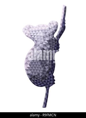 Vector design of koala in low poly style. Animal of australia. Gray, purple colors. Isolated on white background. Silhouette of an animal from polygon Stock Vector