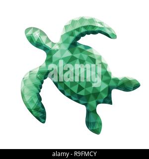 Vector design of turtle in low poly style. Animal of australia. Green, turquoise colorы. Isolated on white background. Silhouette of an animal. Stock Vector
