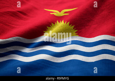 Closeup of Ruffled kiribati Flag, kiribati Flag Blowing in Wind Stock Photo