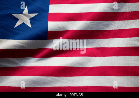 Closeup of Ruffled Liberia Flag, Liberia Flag Blowing in Wind Stock Photo