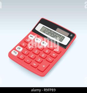 Realistic red calculator vector icon isolated on white background, vector illustration. Stock Vector