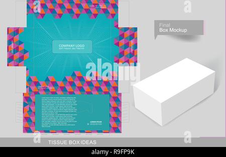 Abstract colorful pattern tissue box concept, template for business purpose, place your text and logos and ready to go for print. Stock Vector