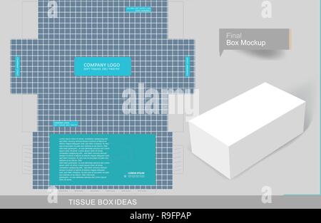 Abstract dark blue grid pattern tissue box concept, template for business purpose, place your text and logos and ready to go for print Stock Vector