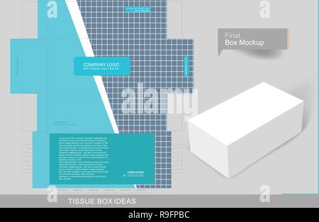 Abstract dark blue grid pattern tissue box concept, template for business purpose, place your text and logos and ready to go for print Stock Vector