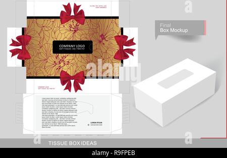 Ribbons and flowers outline tissue box concept, template for business purpose, place your text and logos and ready to go for print Stock Vector