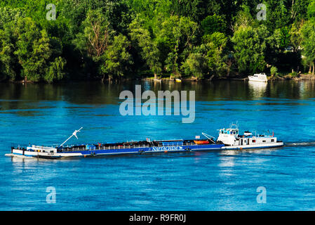 Barge on the Danube River, Belgrade, Serbia Stock Photo