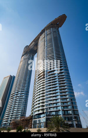 The Address Sky View high rise luxury apartment towers under construction in downtown Dubai, United Arab Emirates Stock Photo