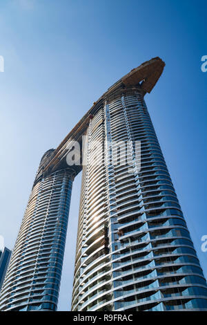 The Address Sky View high rise luxury apartment towers under construction in downtown Dubai, United Arab Emirates Stock Photo