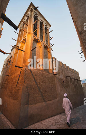 Traditional wind tower at original historic Al Fahidi district , al Bastakiya , in Dubai, United Arab Emirates Stock Photo