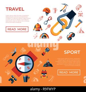 Digital vector mountaineering technology icons set infographics Stock Vector
