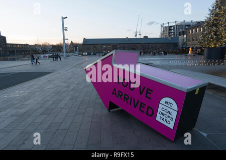 Granary Square at Coal Drops Yard, the new shopping district at King's Cross. Shops, galleries, bars, restaurants set in Victorian viaducts in N1C, Lo Stock Photo