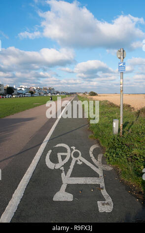 Cycle lane on The Promenade along the beach front at Walmer, Deal, Kent, UK Stock Photo