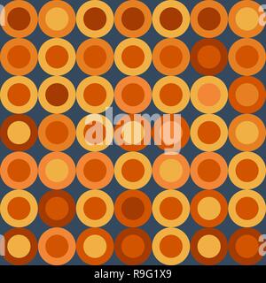 Seamless Retro Pattern with Big Yellow and Orange Wheels on Dark Blue Background. Stock Vector