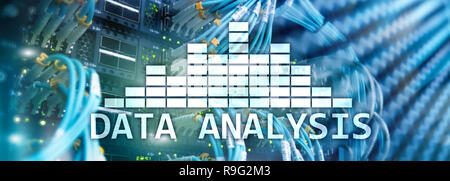Big Data analysis text on server room background. Internet and modern technology concept. Stock Photo
