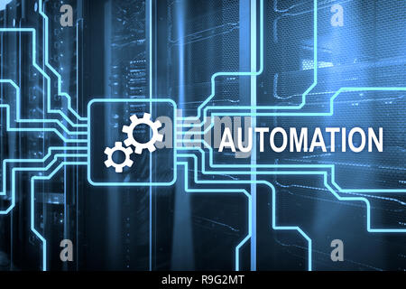 Automation of business Process and innovation technology in manufacturing. Internet and technology concept on server room background. Stock Photo