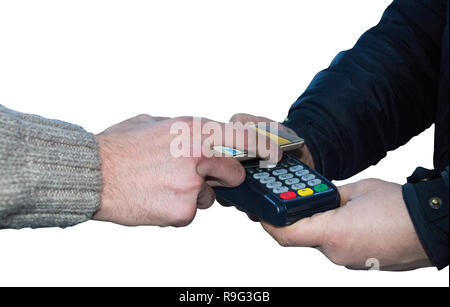 Man paying with mobile phone - Contactless payment Stock Photo