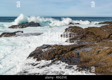 Waves Crashing on the rocks of Point Lobos near Carmel, California Stock Photo