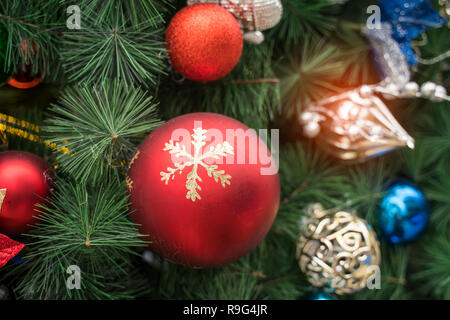 various christmas decorations on the christmas tree Stock Photo