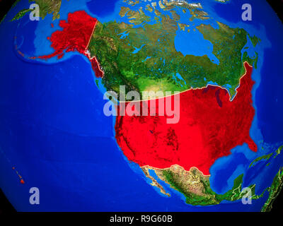 USA from space on model of planet Earth with country borders and very ...