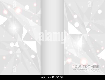 Low poly white light-grey abstract background, polygonal shapes background triangles mosaic, for web and print, dark crystals backdrop with bokeh. Stock Vector