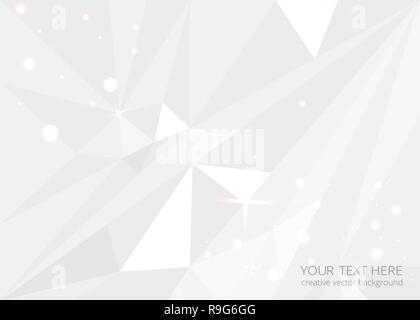 Low poly white light-grey abstract background, polygonal shapes background triangles mosaic, for web and print, dark crystals backdrop with bokeh. Stock Vector