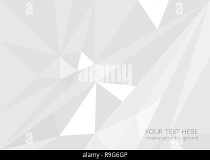 Low poly white light-grey abstract background, polygonal shapes background triangles mosaic, for web and print, crystals backdrop with bokeh. Stock Vector