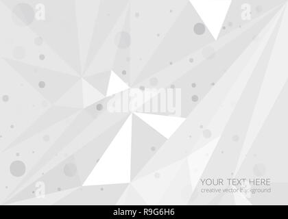 Low poly white light-grey abstract background, polygonal shapes background triangles mosaic, for web and print, dark crystals backdrop with bokeh. Stock Vector