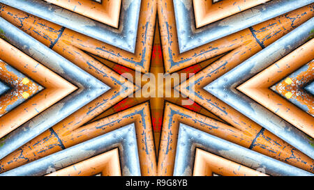 Abstract Colorful Hypnotic  Symmetric Pattern Ornamental Decorative Kaleidoscope Movement Geometric Circle and Star Shapes Stock Photo